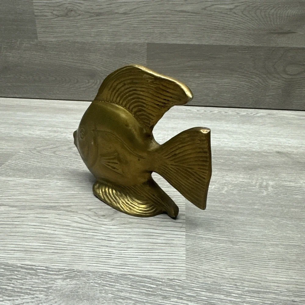 Vintage Brass Angel Fish Decor. Nautical Beach Mid Century Modern 100% All Brass